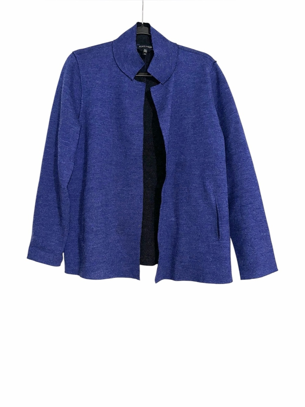 Eileen Fisher Felted Wool Notch Collar Open Front Merino Wool Cardigan SMALL